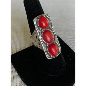 SILPADA Sterling Silver Red Coral "deep sea" ring size 8 Estate jewelry